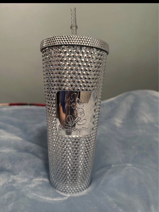 Disney Other - Disney Silver Studded Tumbler with Mickey Emblem and Straw